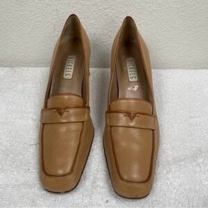 Nickels Women's Tan Smooth Leather Square Toe Heeled Loafer Pump Size 8 Preppy